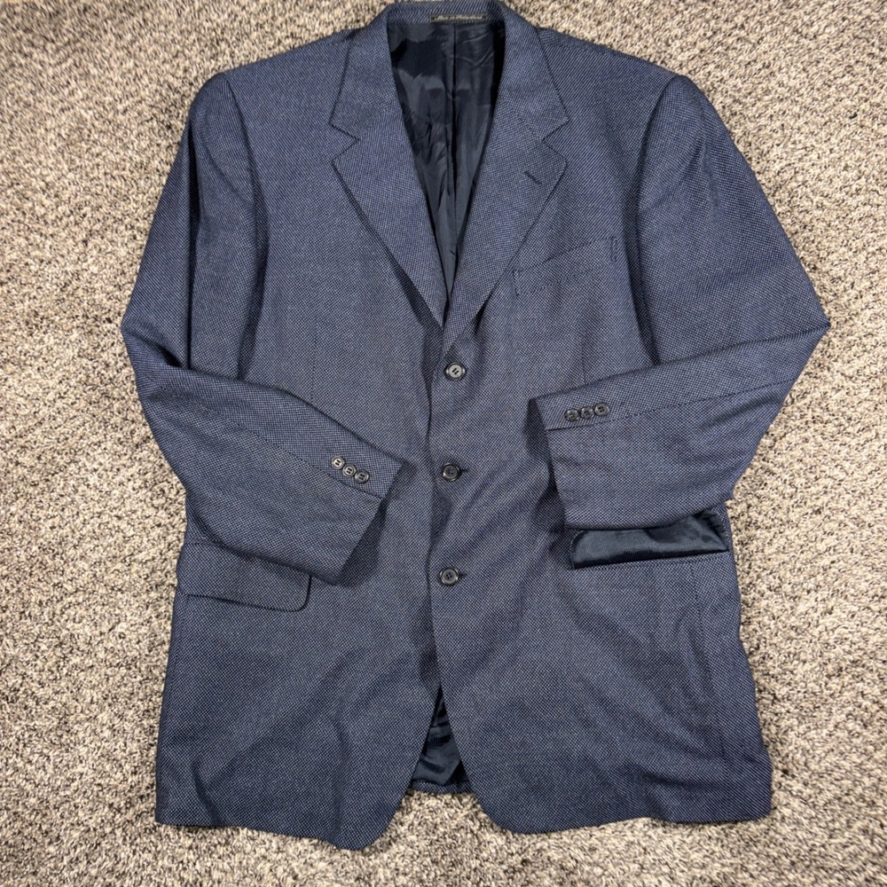 Ermenegildo Zegna Soft 48L Silk Wool Blazer Blue Micro Pattern Sport Coat  Mens